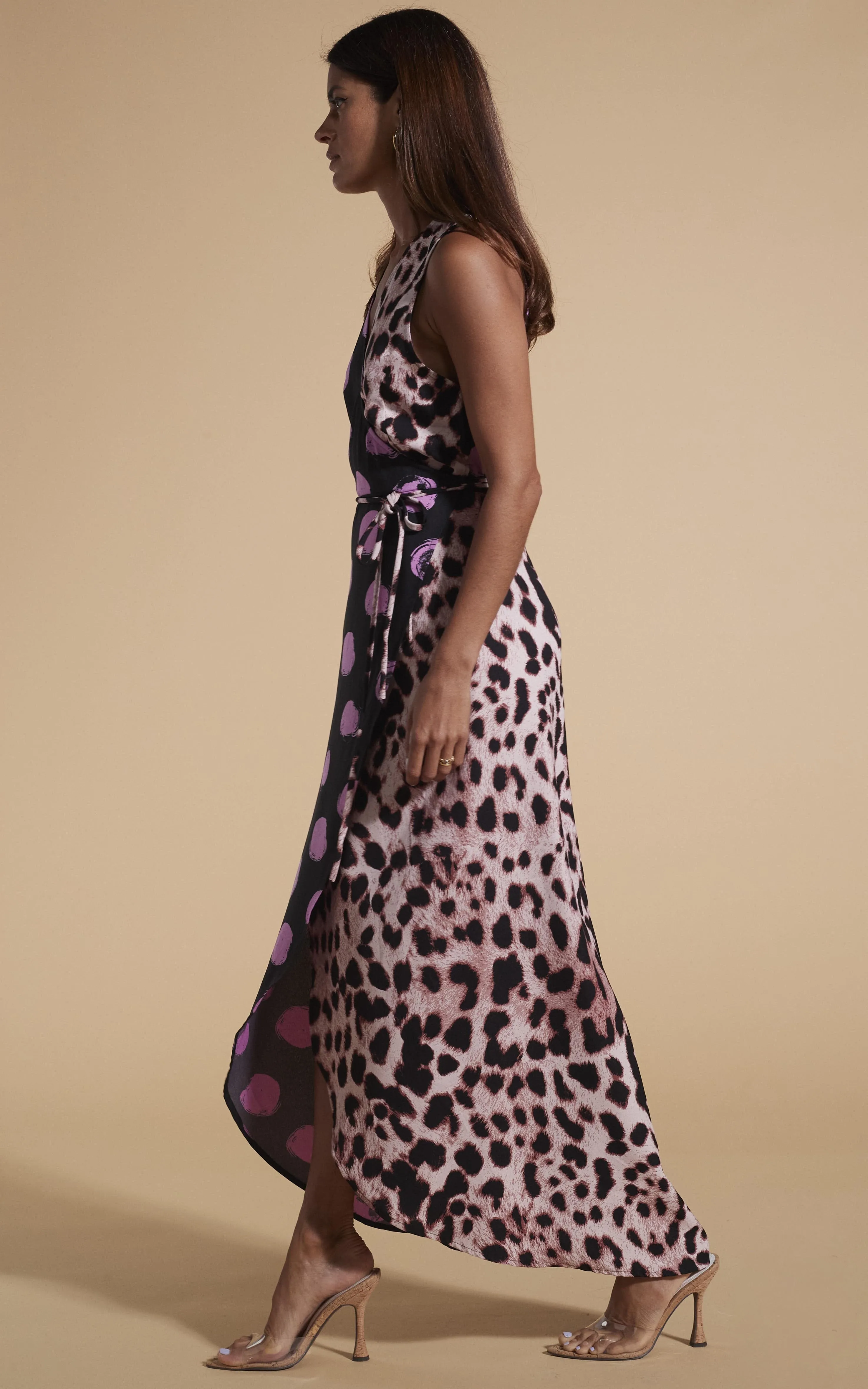 Kyla Dress In Pink On Black Dot & Blush Leopard