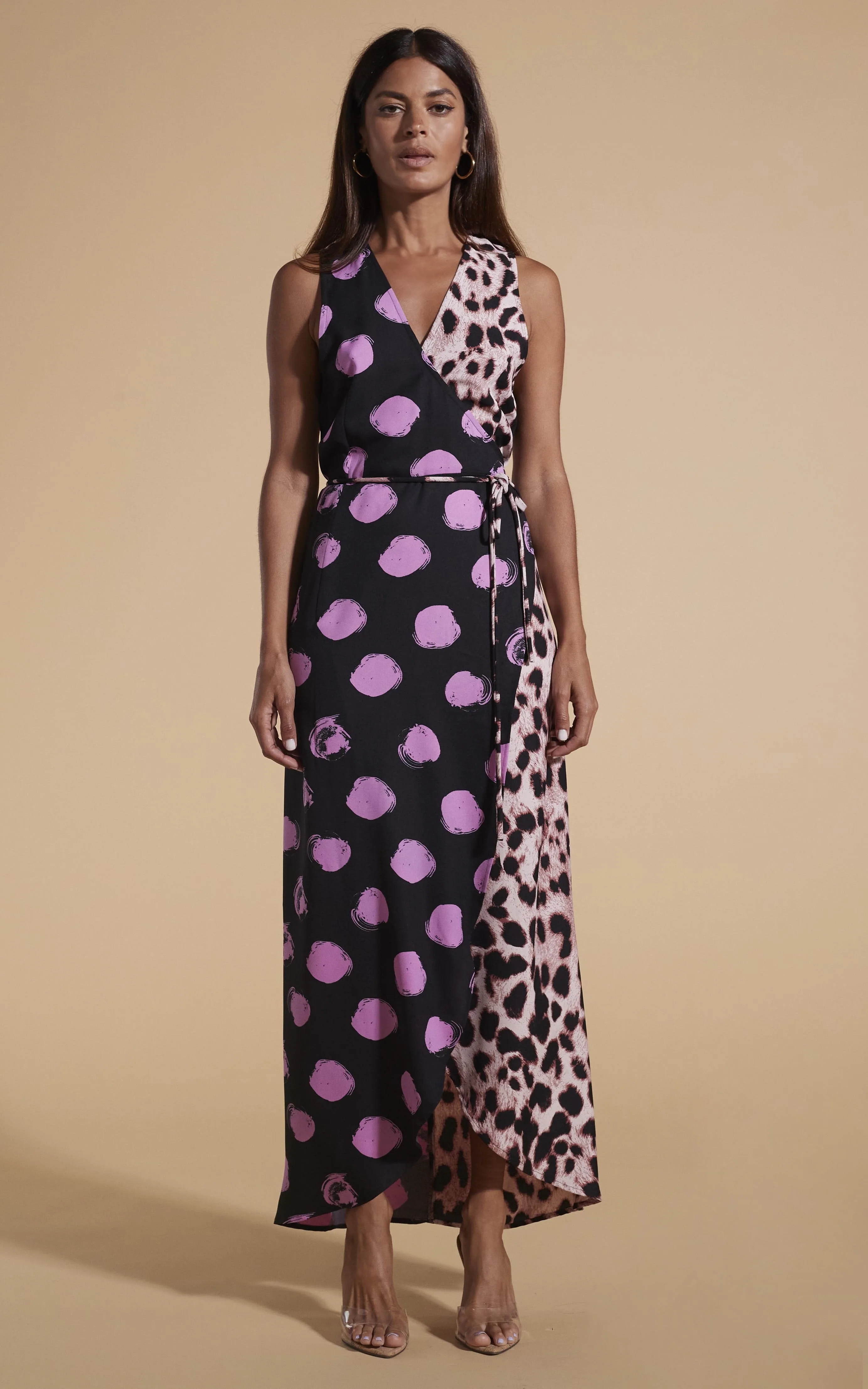 Kyla Dress In Pink On Black Dot & Blush Leopard