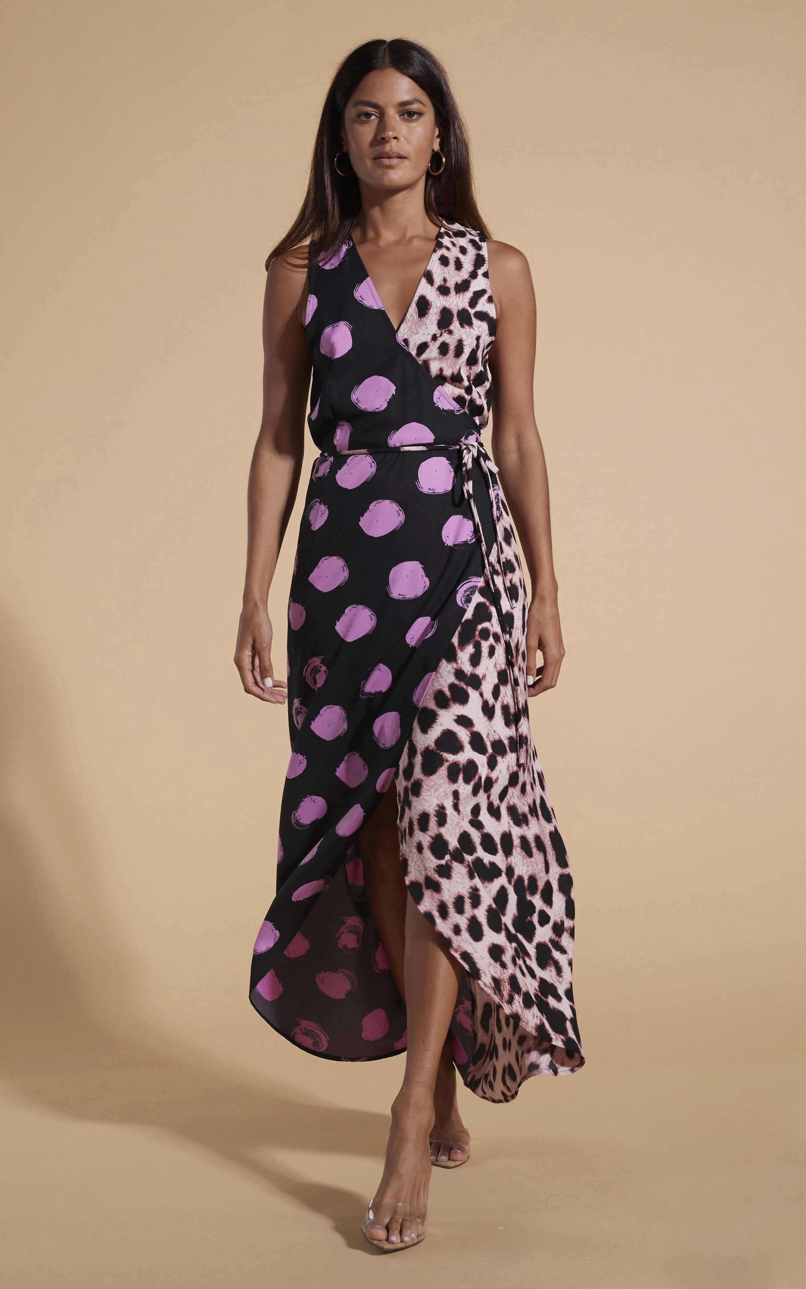 Kyla Dress In Pink On Black Dot & Blush Leopard