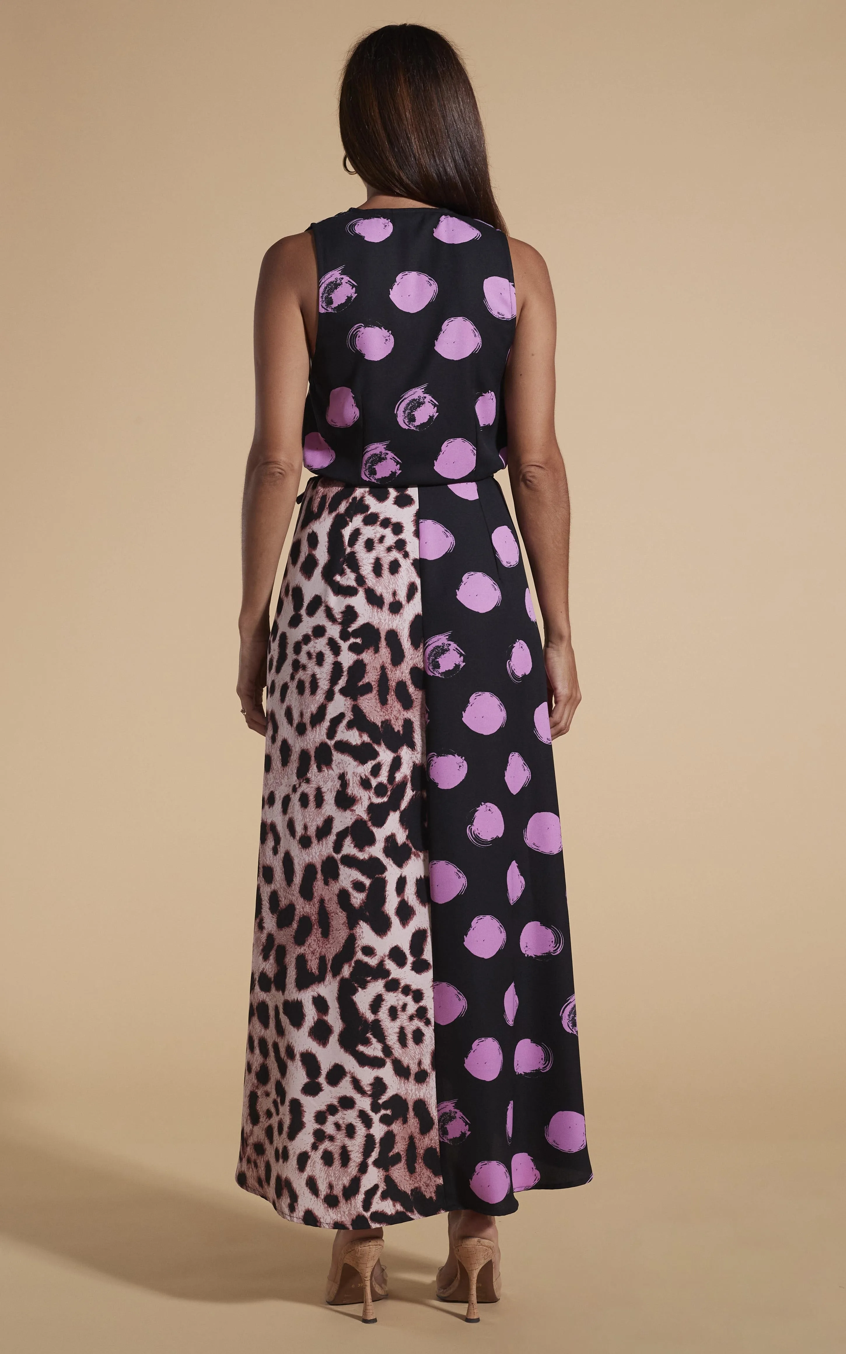 Kyla Dress In Pink On Black Dot & Blush Leopard