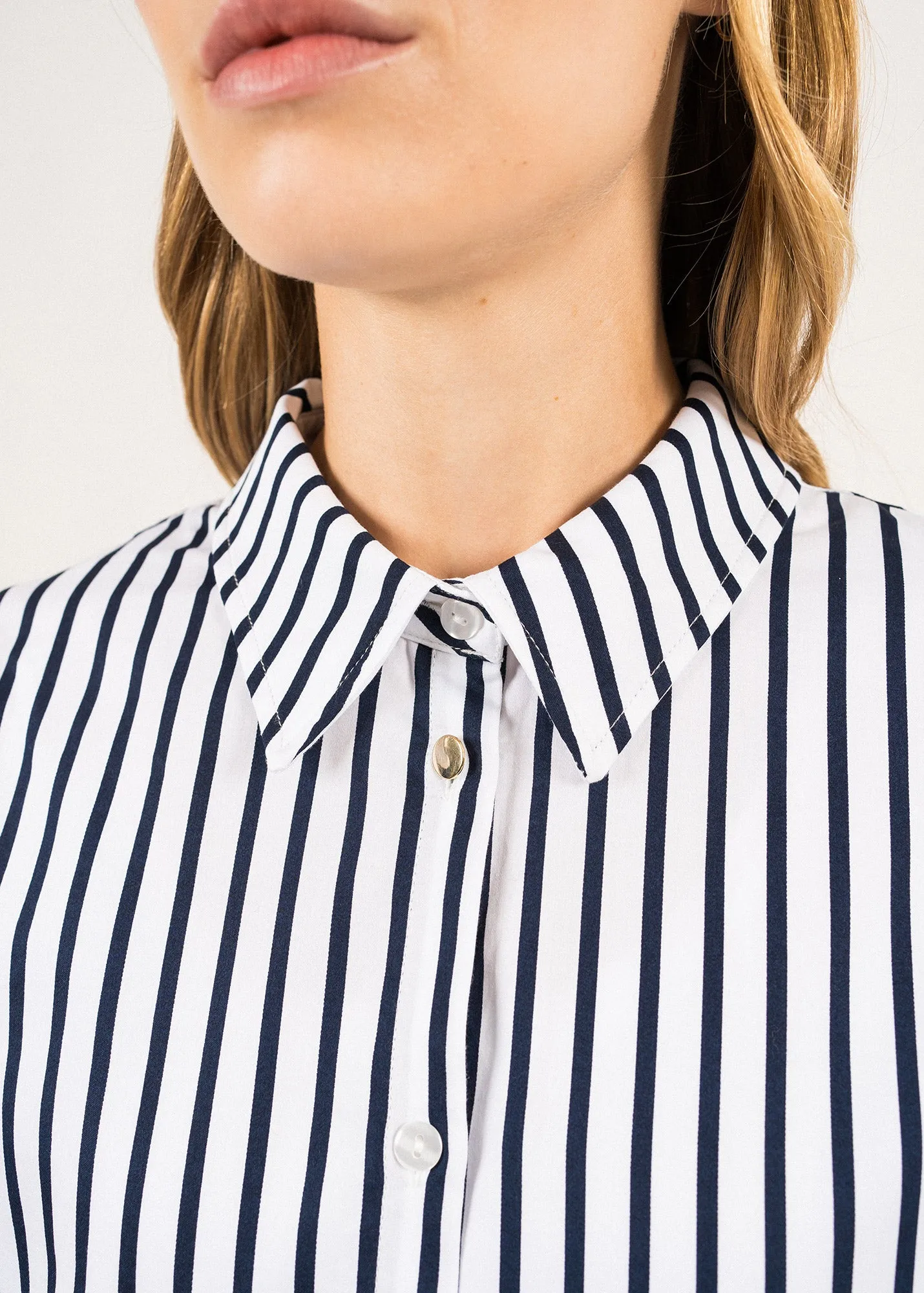 LALIE - Striped Satin Blouse  (WHITE / NAVY)