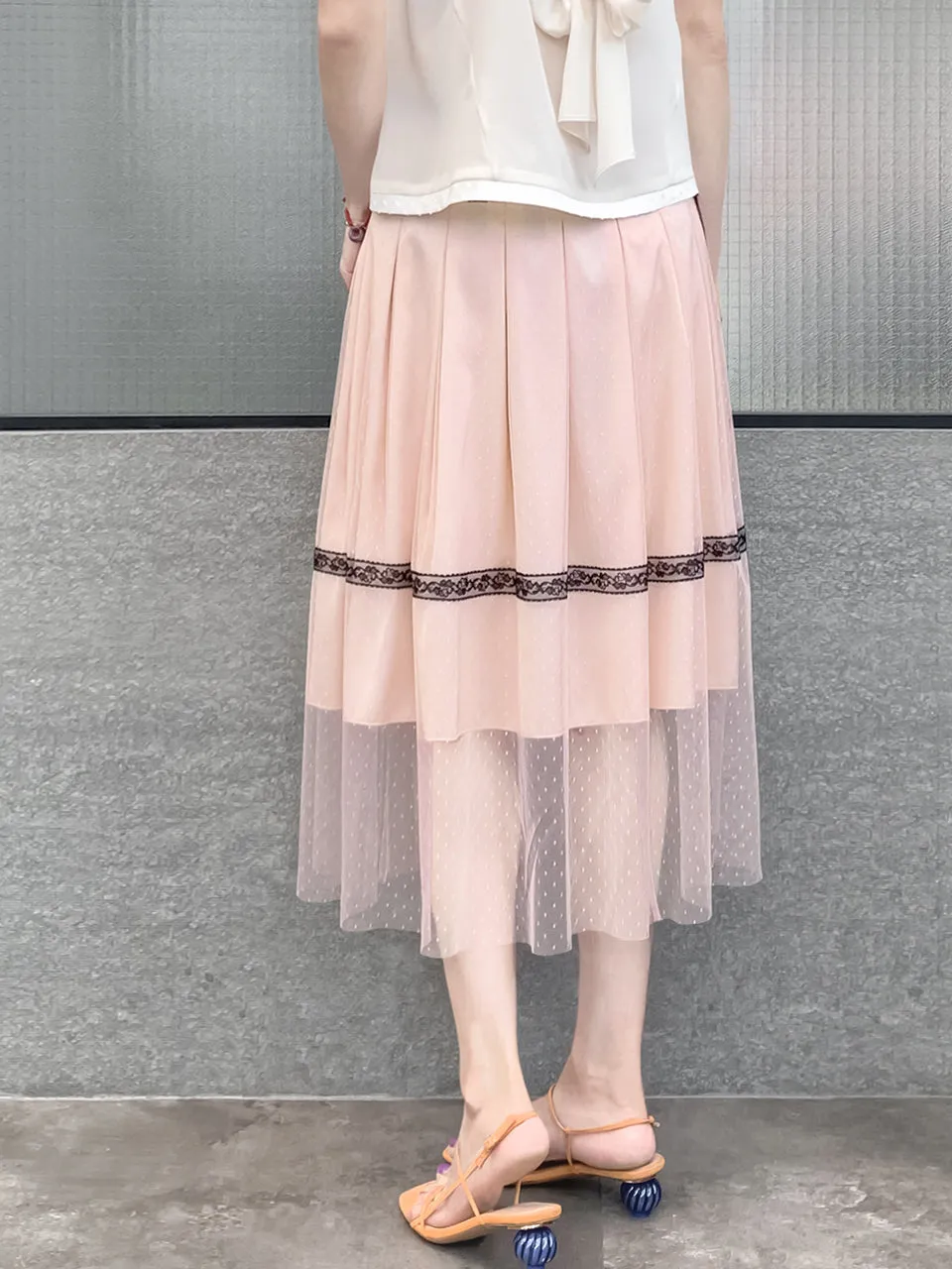 Last Chance! Blush Pink Lace Trim Tulle Layer Pleated Wrap Skirt