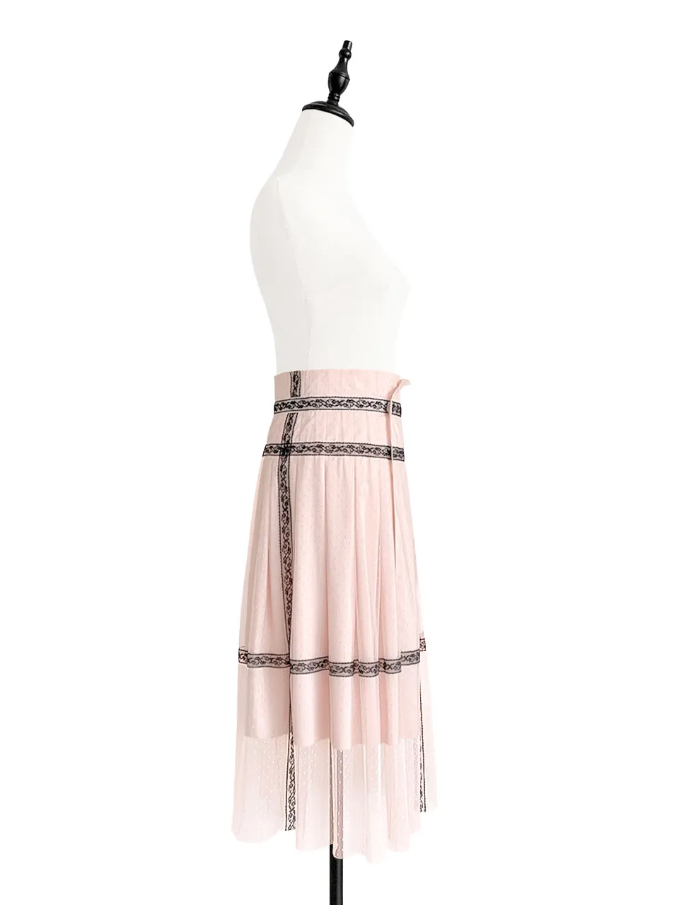 Last Chance! Blush Pink Lace Trim Tulle Layer Pleated Wrap Skirt