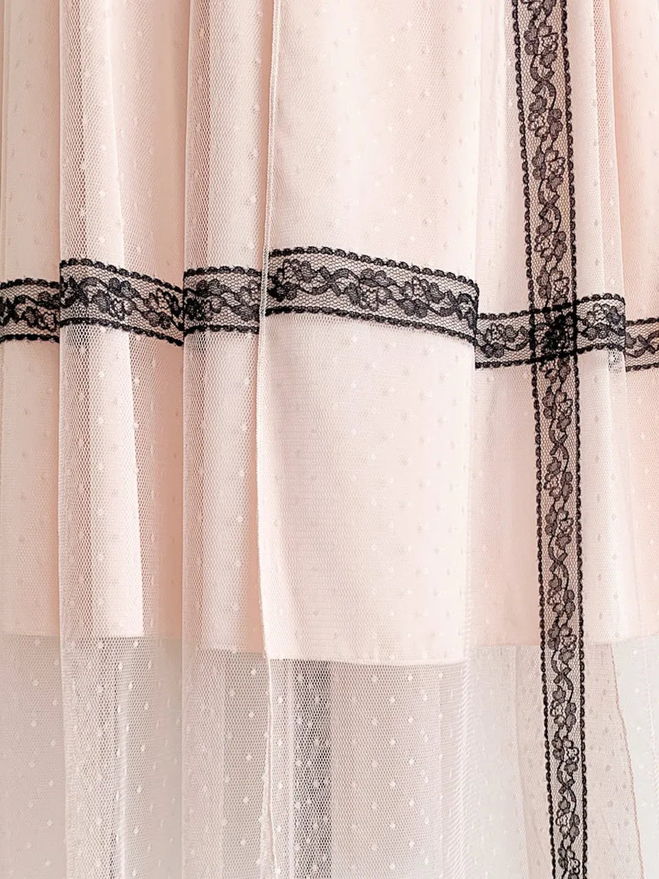 Last Chance! Blush Pink Lace Trim Tulle Layer Pleated Wrap Skirt