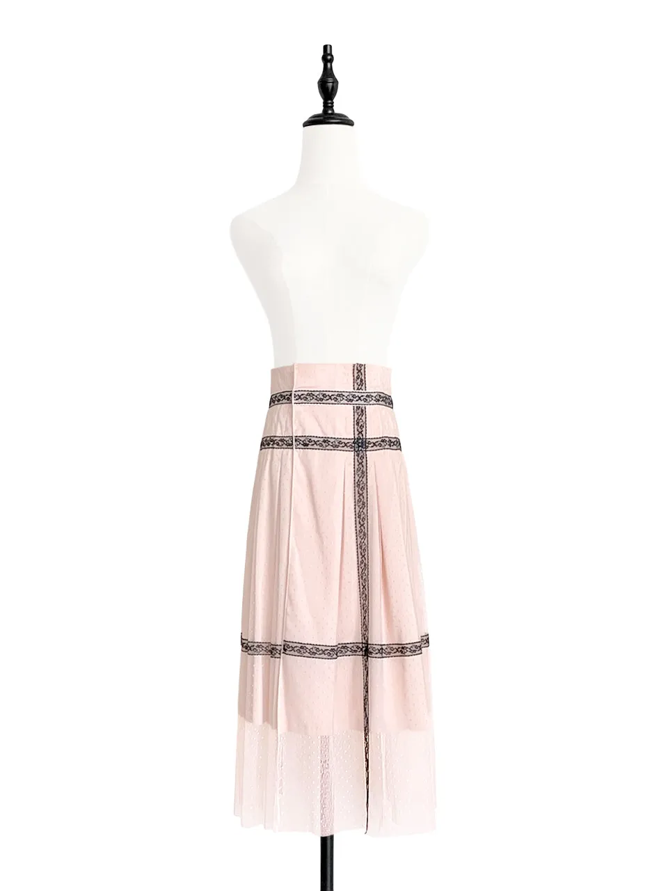 Last Chance! Blush Pink Lace Trim Tulle Layer Pleated Wrap Skirt