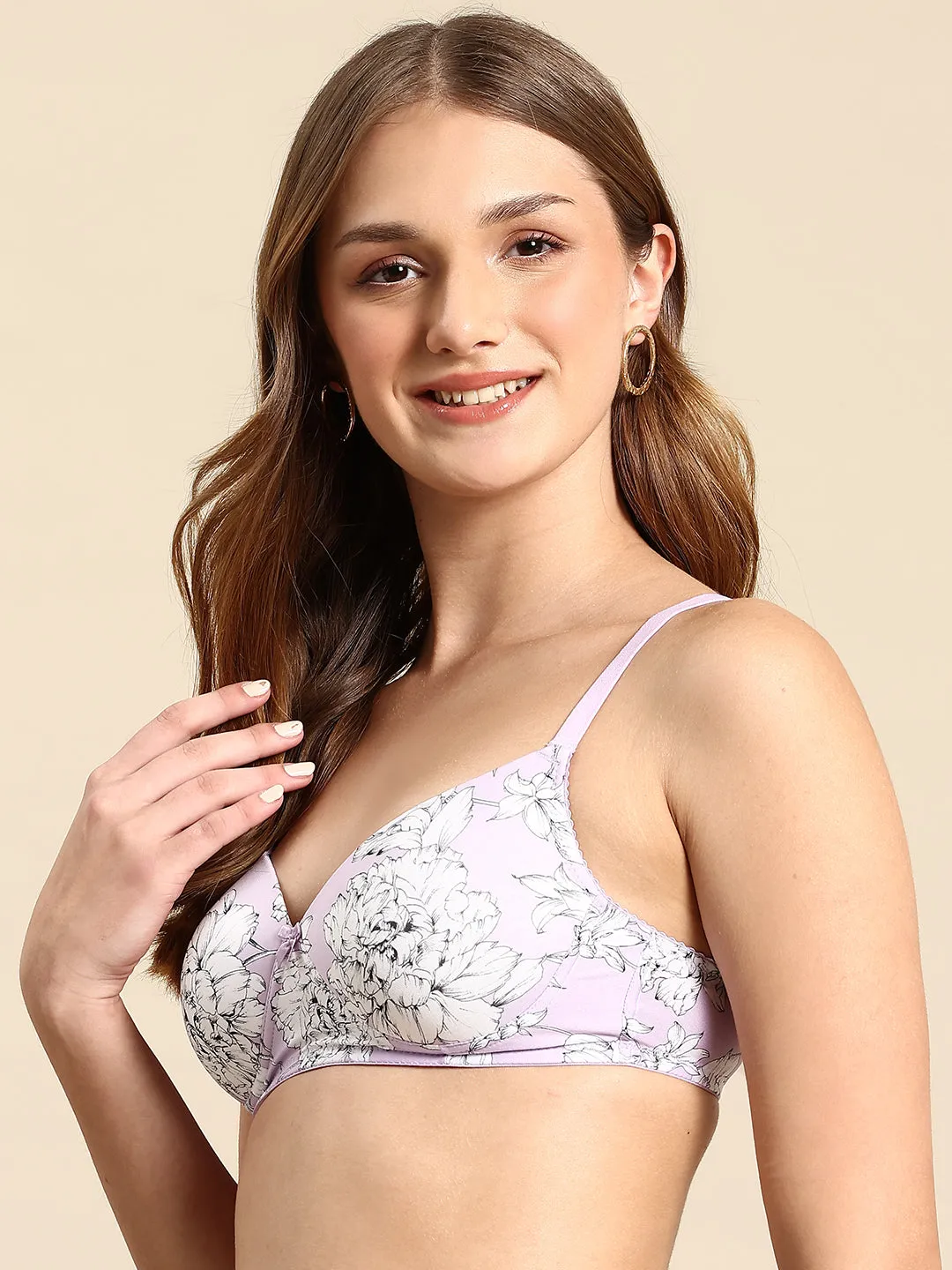 Leading Lady Women's Printed Lightly Padded Non Wired T-Shirt Bra | Full Coverage Everyday Bra [ BRA-4088-1 ]