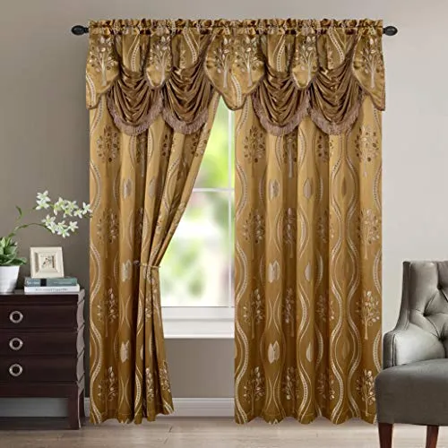 Luxurious Beautiful Curtain Panel Set with Attached Valance and Backing 54" X 84 inch Set of 2