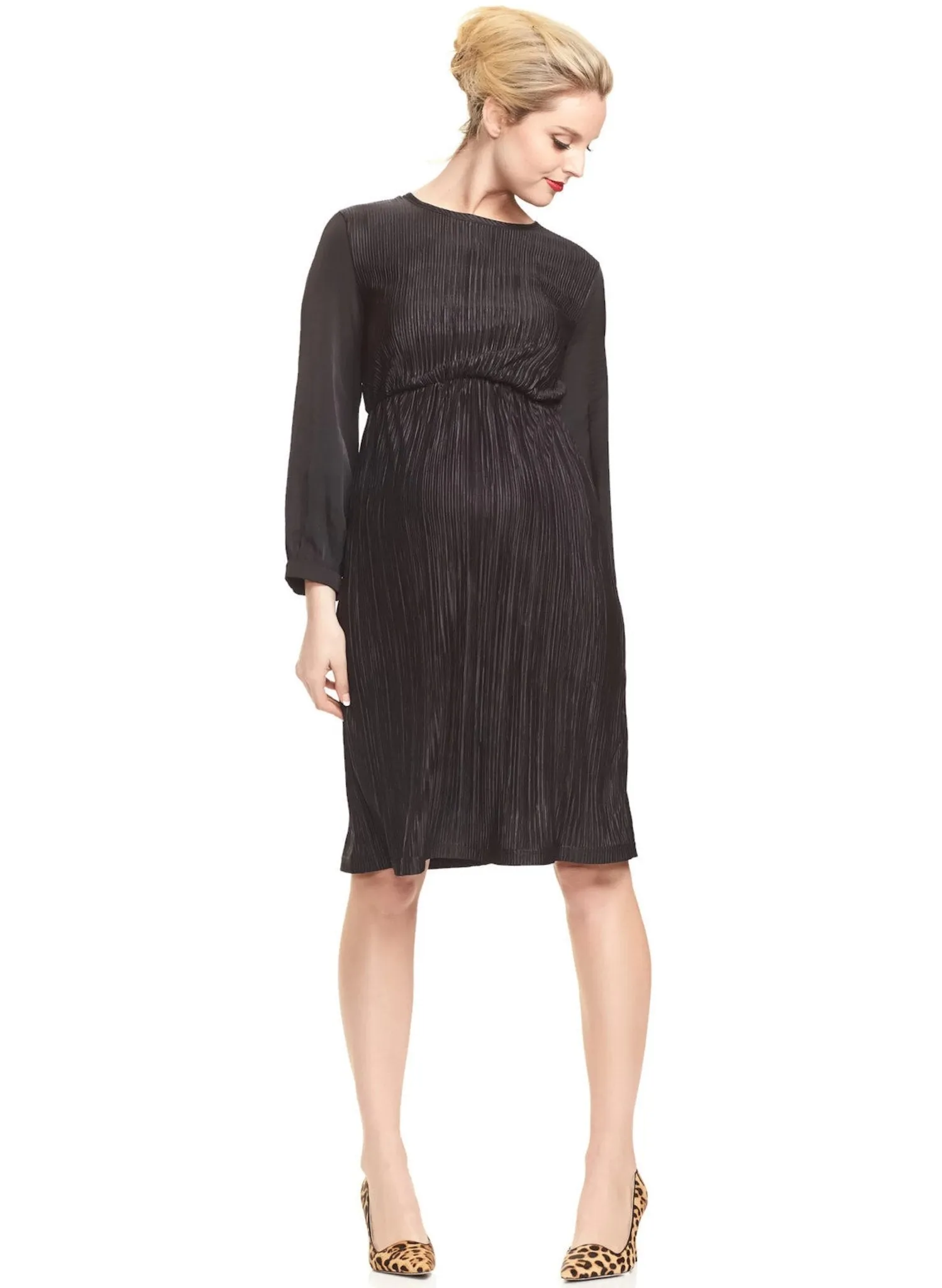 Maddie Pleat Maternity Dress - Black