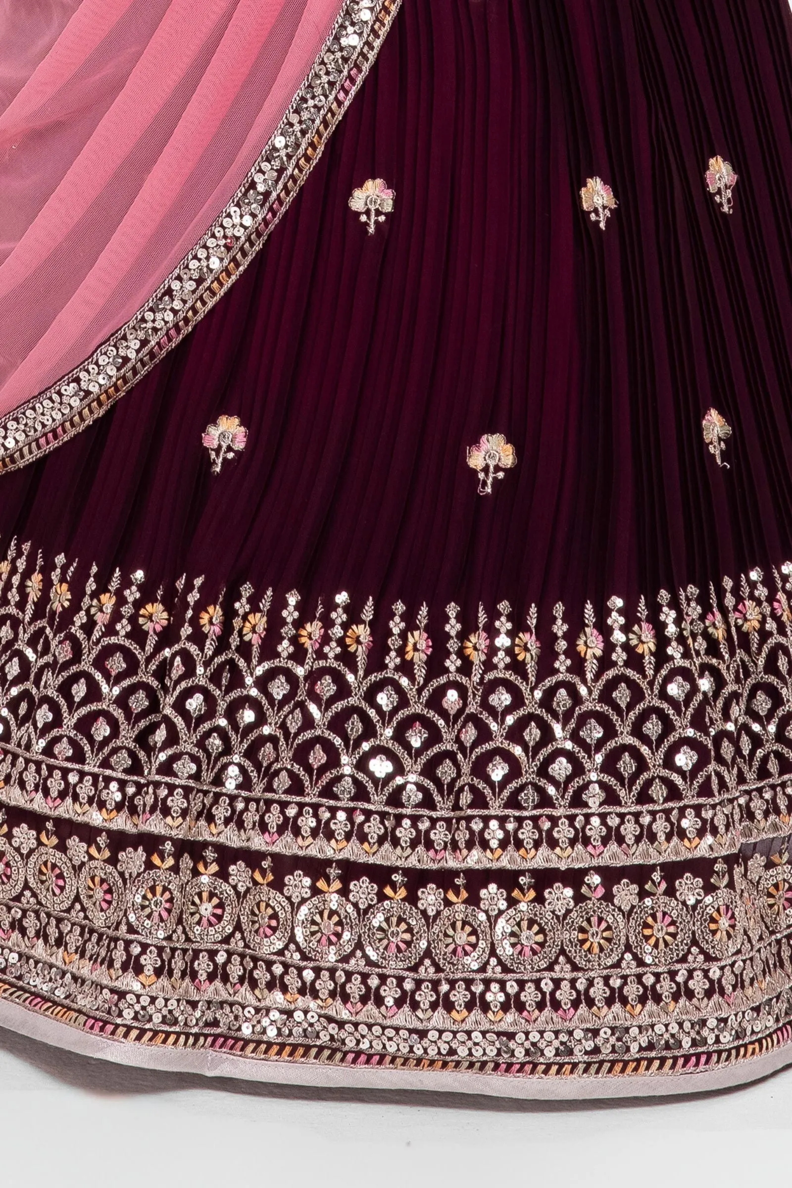 Maroon Sequins, Stone and Thread work Lehenga Choli for Girls