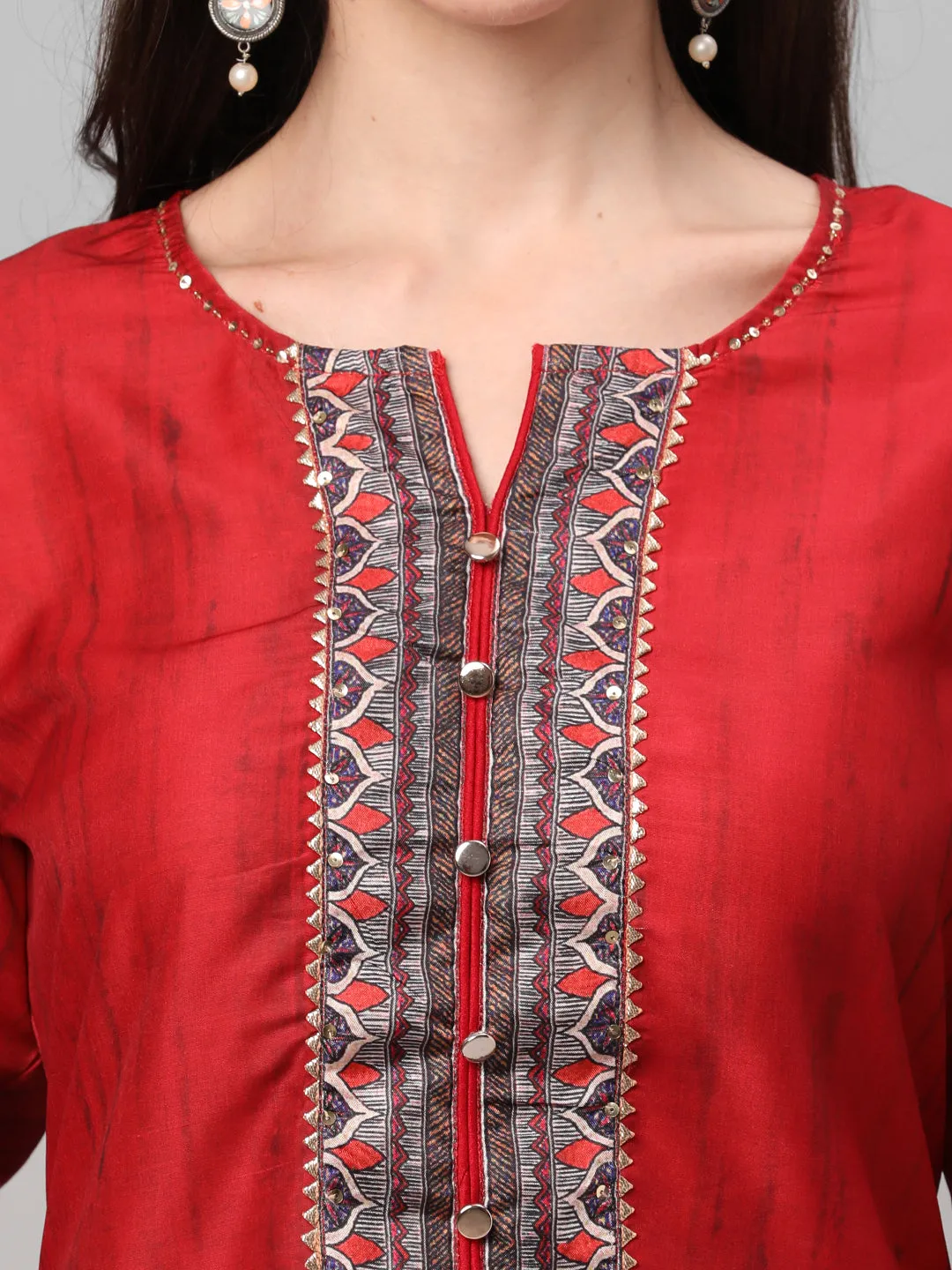 Maroon Texture Printed Kurta Trouser Dupatta