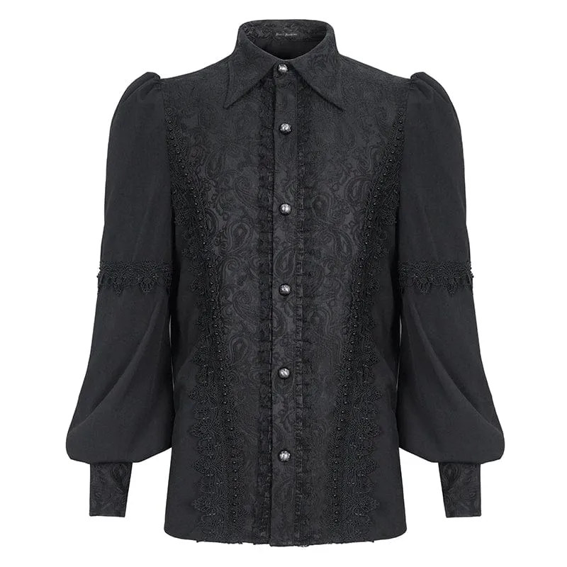 Men's Gothic Puff Sleeved Jacquard Splice Shirt