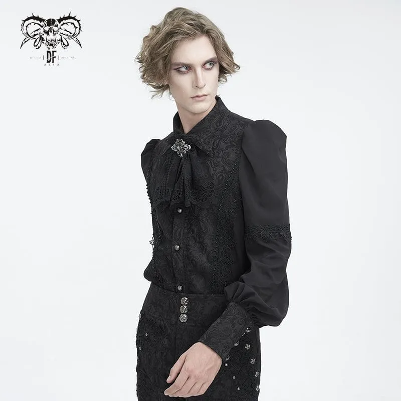 Men's Gothic Puff Sleeved Jacquard Splice Shirt