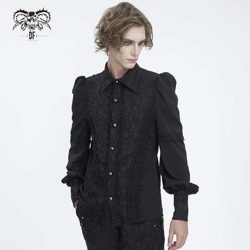 Men's Gothic Puff Sleeved Jacquard Splice Shirt