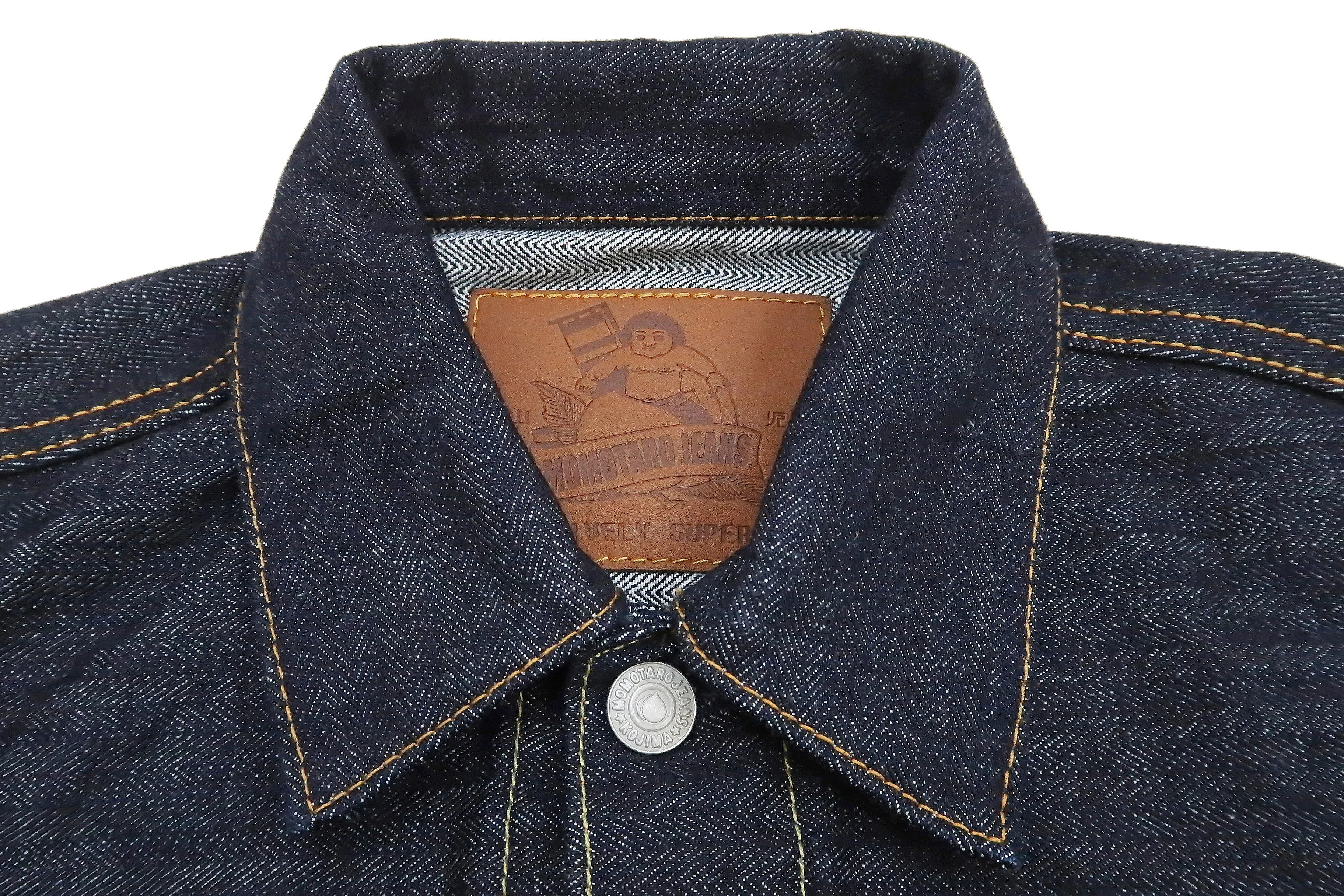 Momotaro Jeans Jacket Men's Modern Indigo Herringbone Denim Trucker Jacket MJK0010M23R Indigo