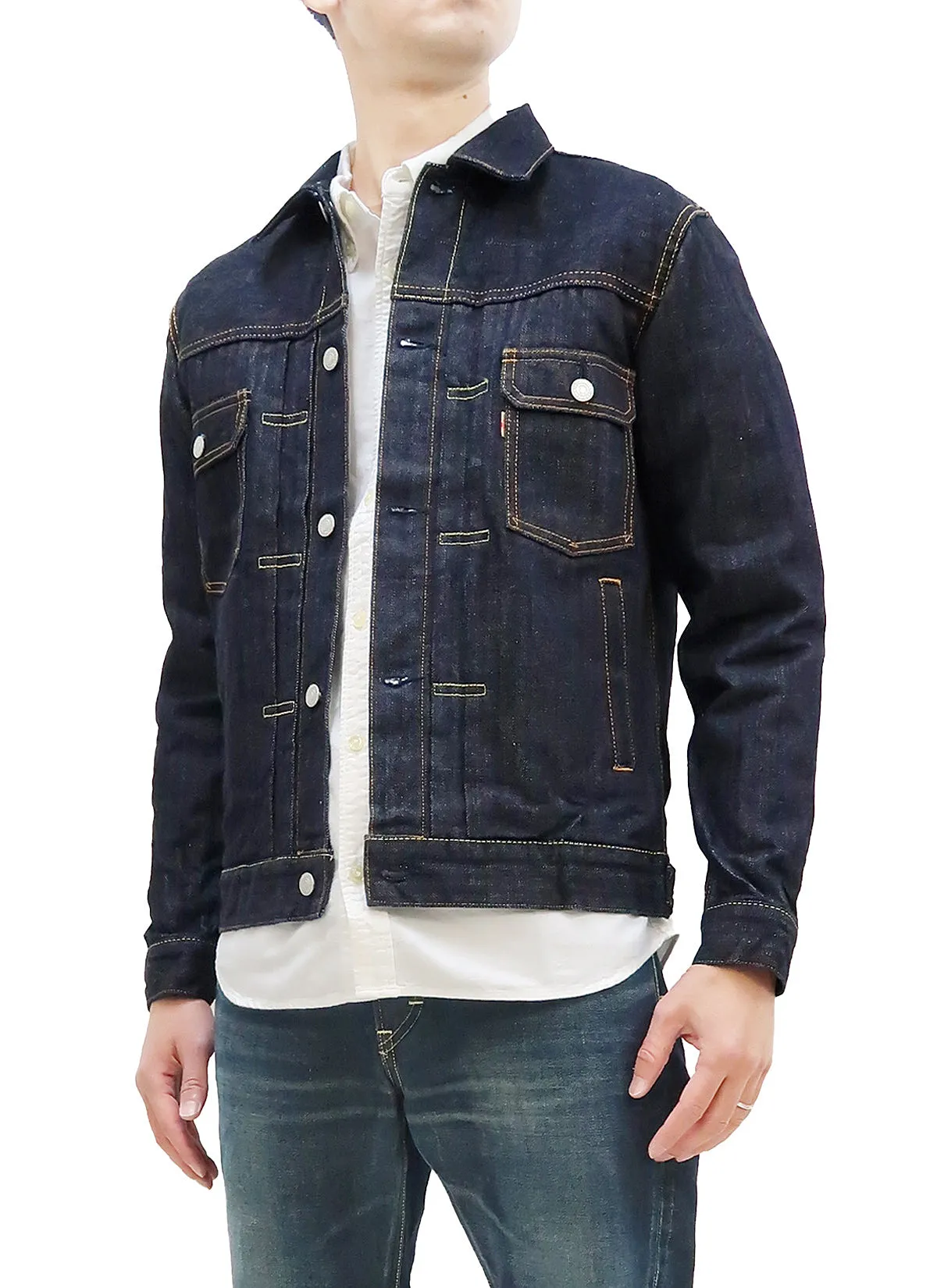 Momotaro Jeans Jacket Men's Modern Indigo Herringbone Denim Trucker Jacket MJK0010M23R Indigo