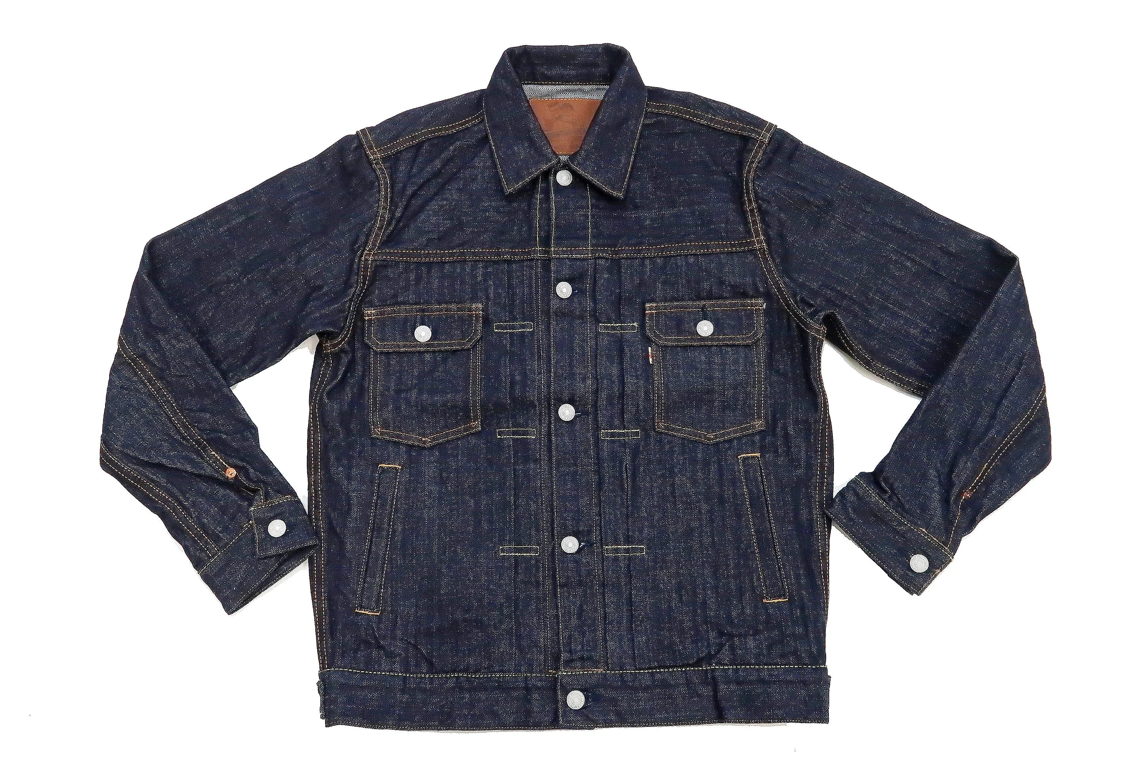 Momotaro Jeans Jacket Men's Modern Indigo Herringbone Denim Trucker Jacket MJK0010M23R Indigo