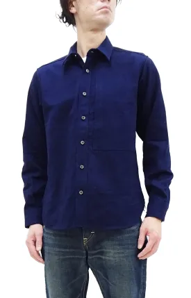 Momotaro Jeans Shirt Men's Plain Lightweight Cotton Dobby Long Sleeve Button Up Work Shirt MXLS1008 Indigo