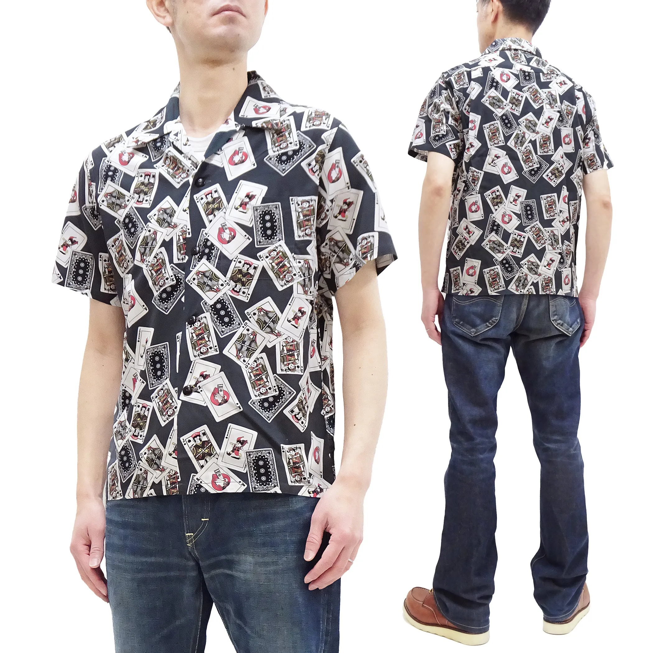 Momotaro Jeans Shirt Men's Short Sleeve Japanese Aloha Shirt Hawaiian Shirt MSS1010M31 Black