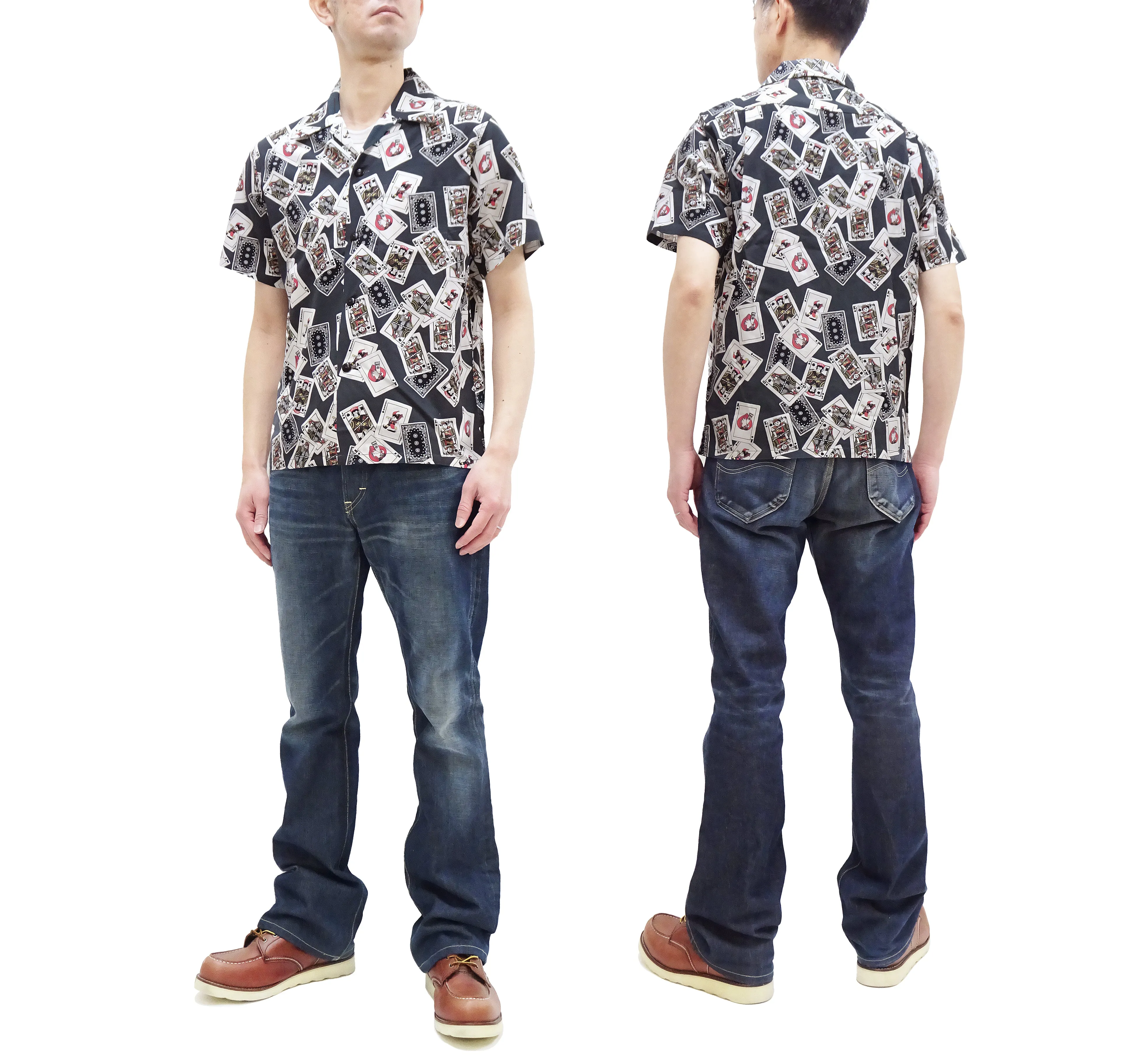 Momotaro Jeans Shirt Men's Short Sleeve Japanese Aloha Shirt Hawaiian Shirt MSS1010M31 Black