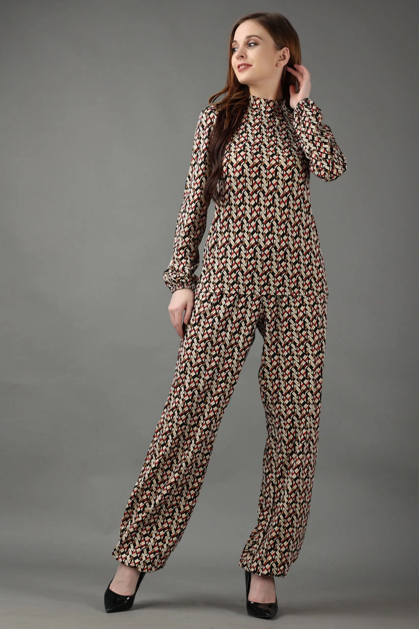 Multicolored Geometric Printed Night Suit Set