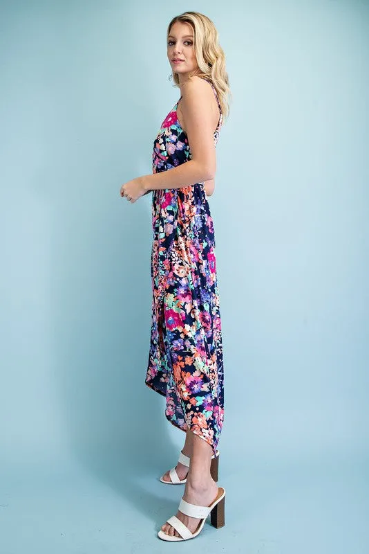 Navy Floral Print Maxi Dress