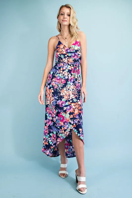 Navy Floral Print Maxi Dress