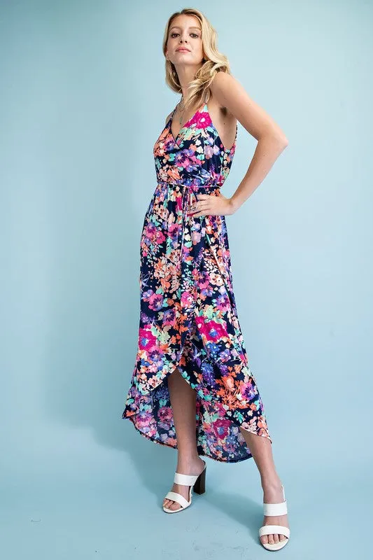 Navy Floral Print Maxi Dress