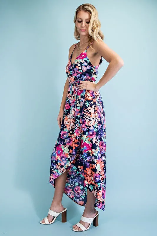 Navy Floral Print Maxi Dress