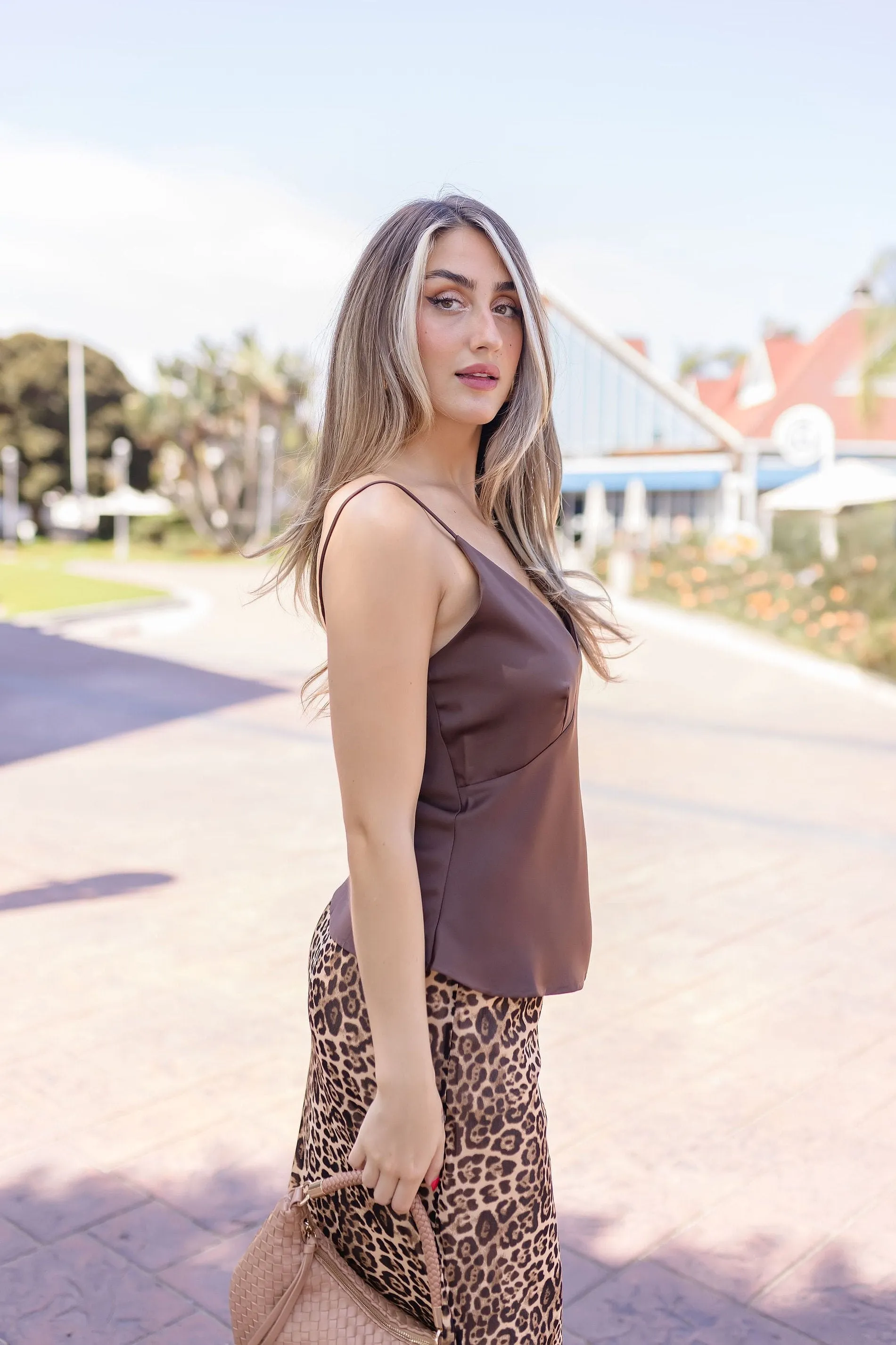 Noelle Sleeveless V Neckline Top Brown