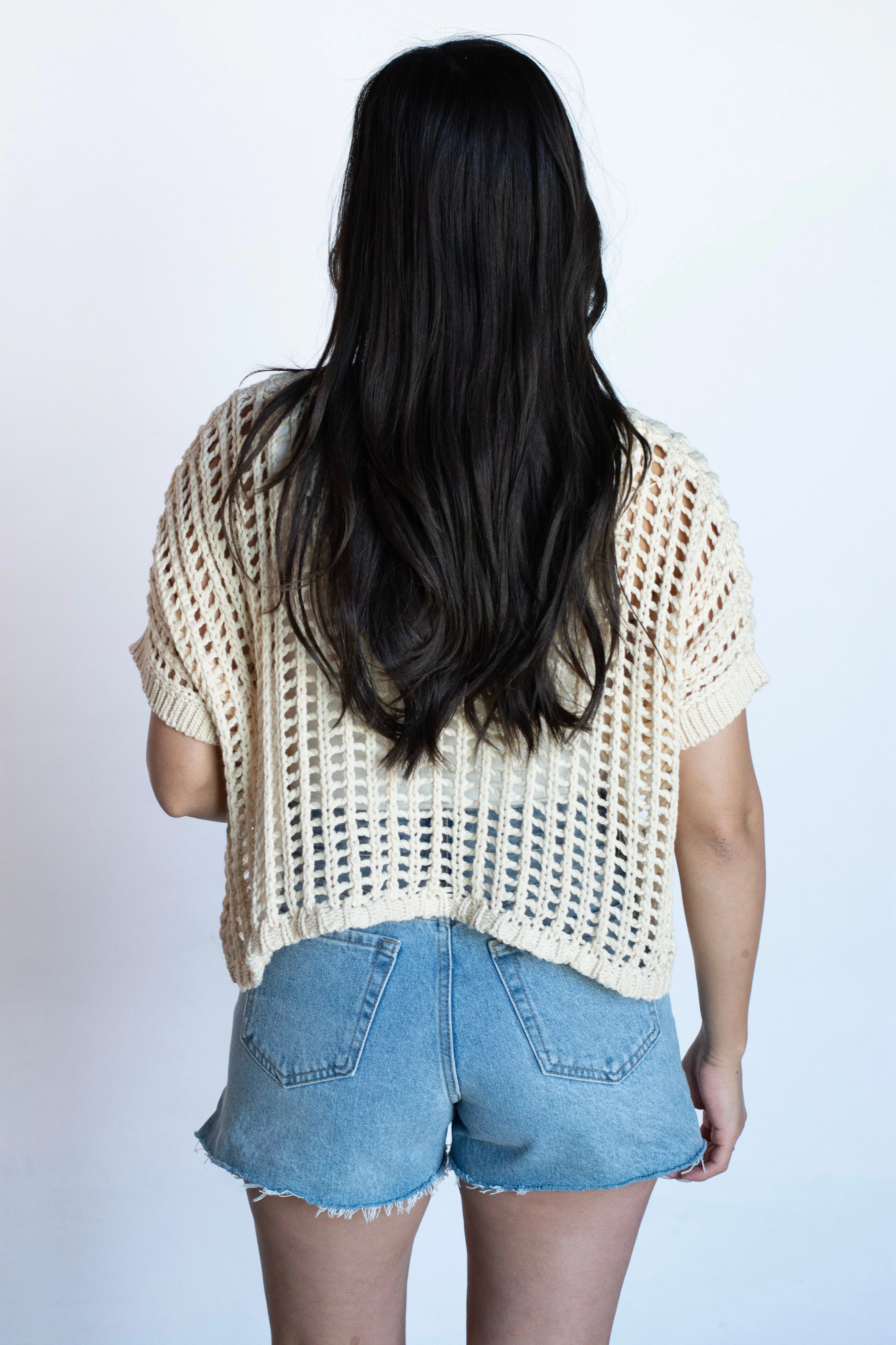 Oceanfront Energy Beige Crochet Top