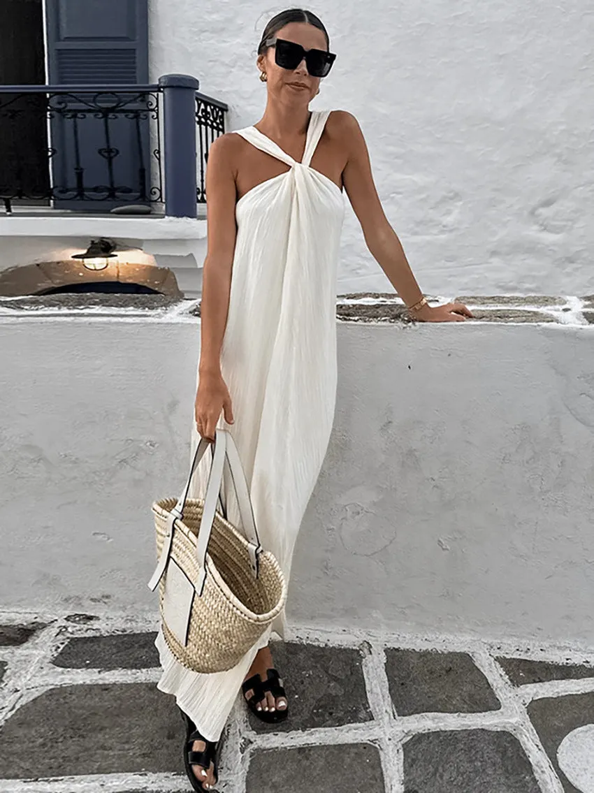 Off-shoulder Slim Long White Dress