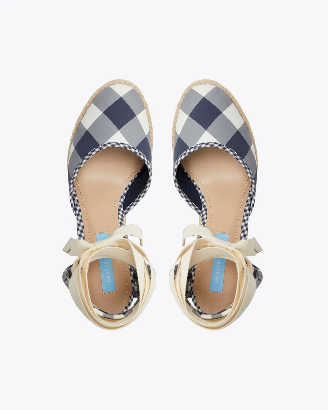 Olivia Espadrille Wedges in Navy Gingham