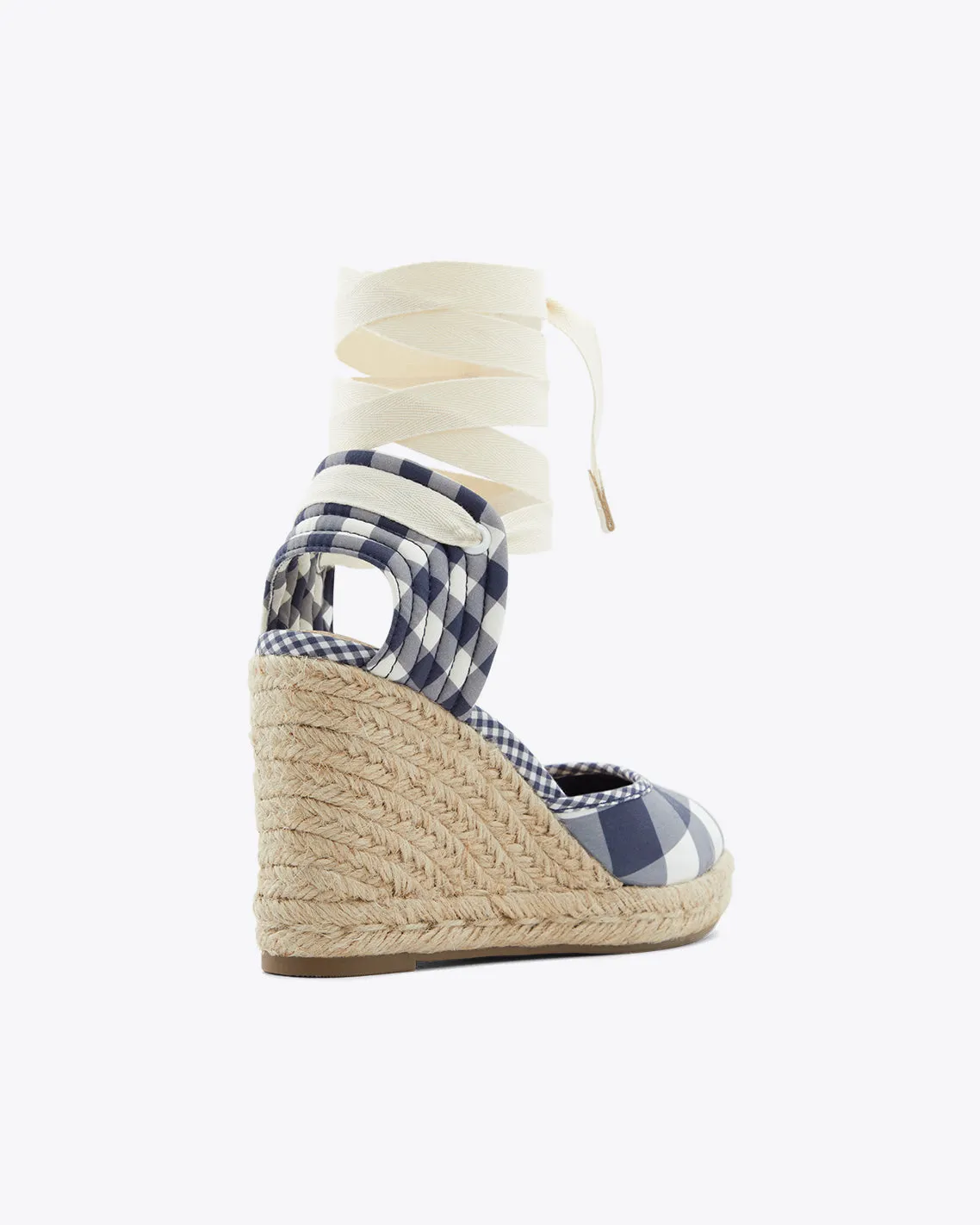 Olivia Espadrille Wedges in Navy Gingham