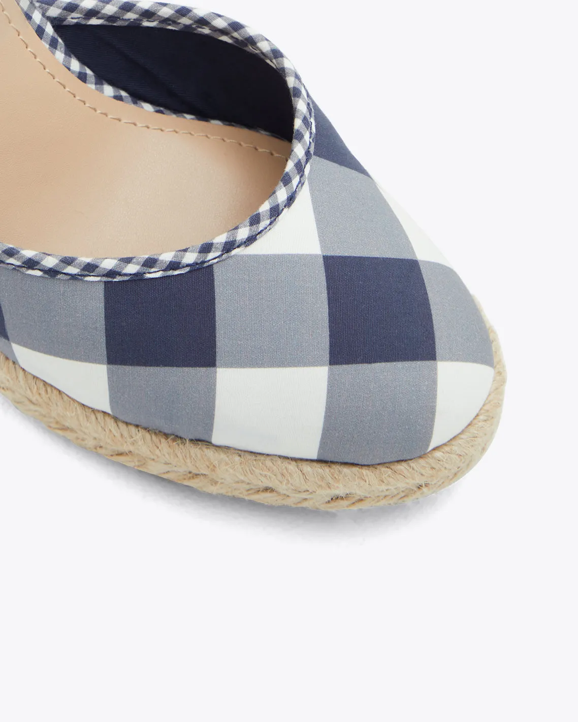 Olivia Espadrille Wedges in Navy Gingham