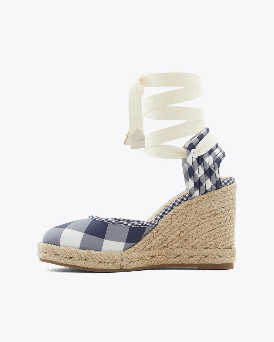 Olivia Espadrille Wedges in Navy Gingham