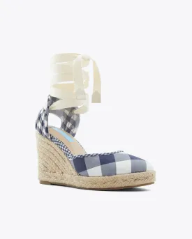 Olivia Espadrille Wedges in Navy Gingham