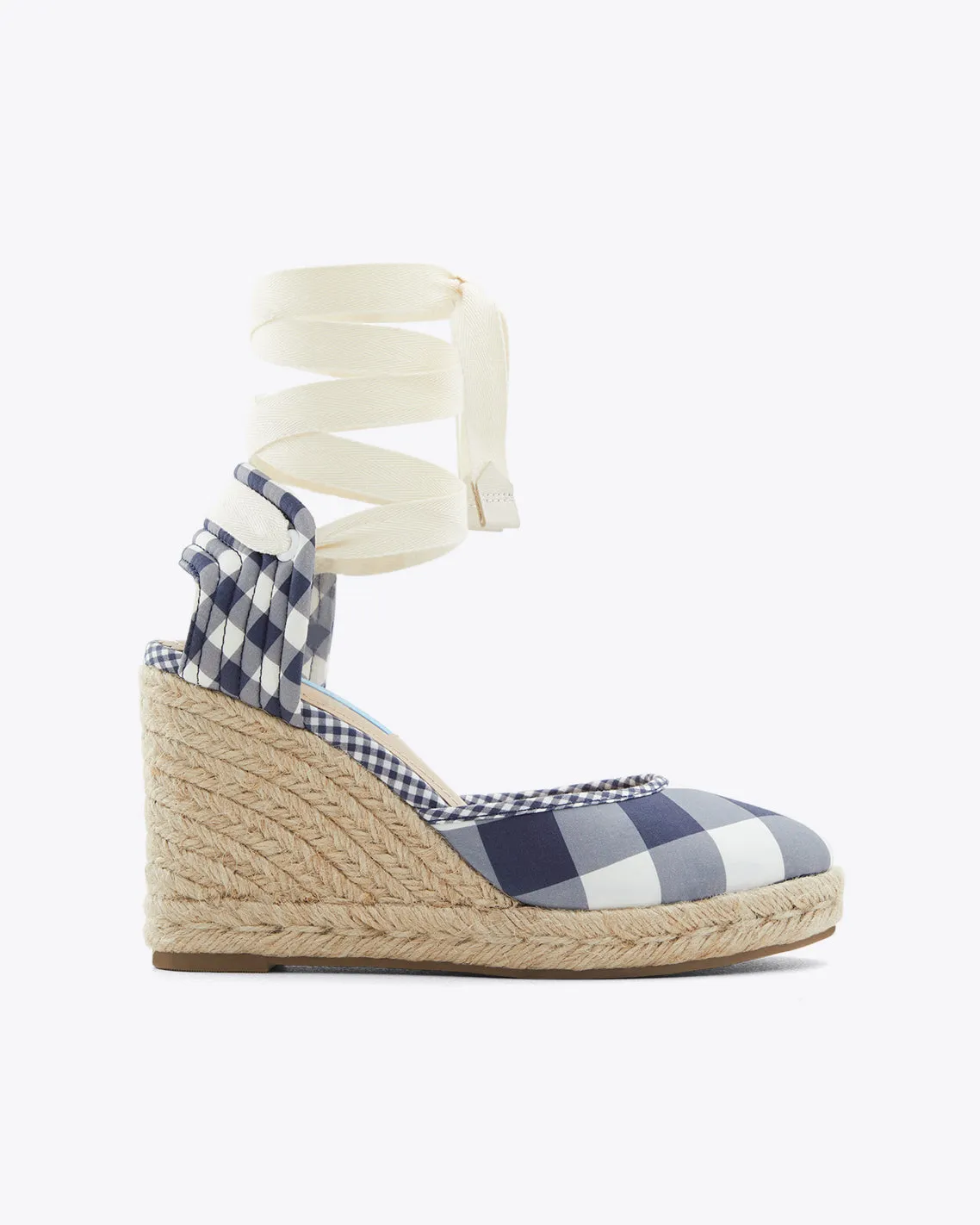 Olivia Espadrille Wedges in Navy Gingham