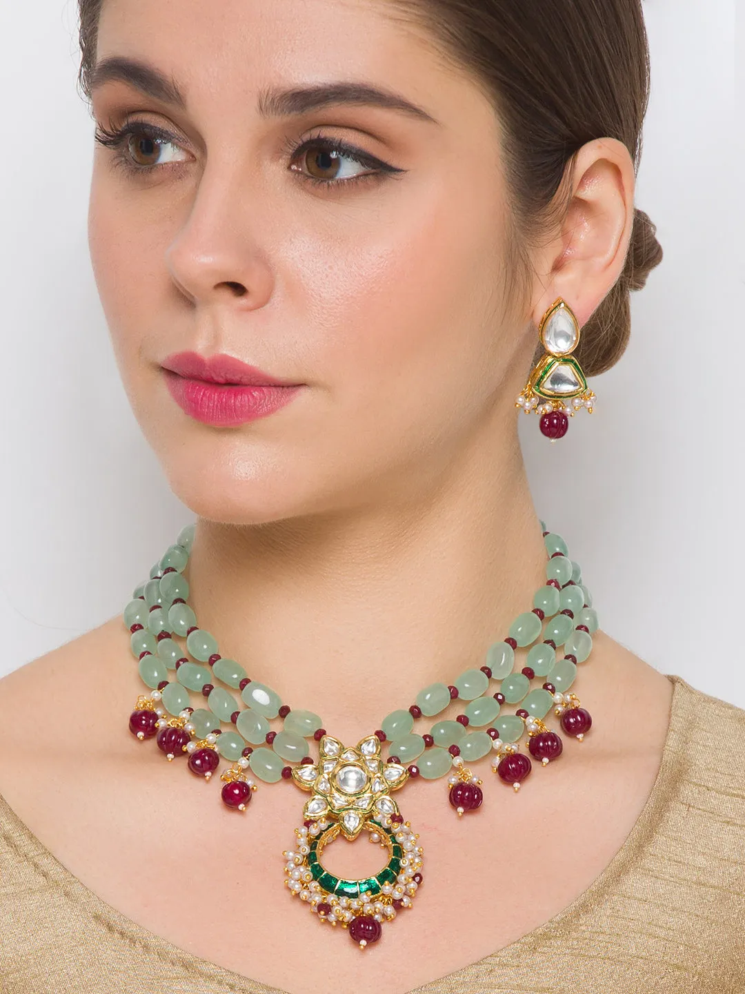 Onyx Watermelon Agate Kundan Polki Necklace