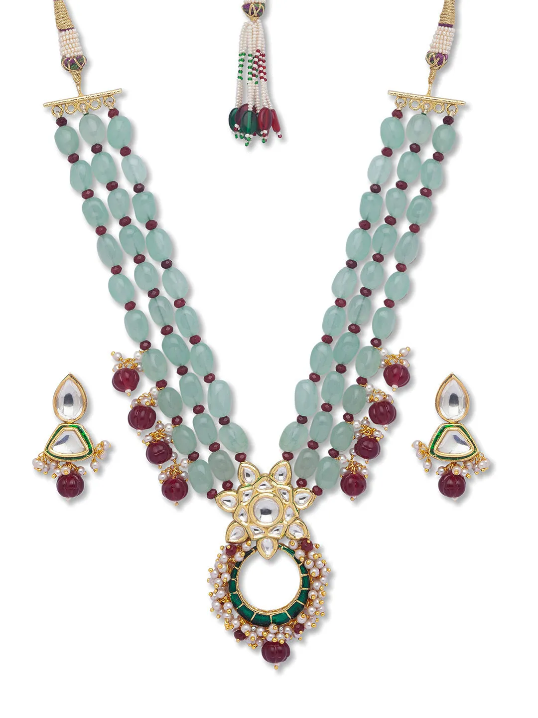 Onyx Watermelon Agate Kundan Polki Necklace