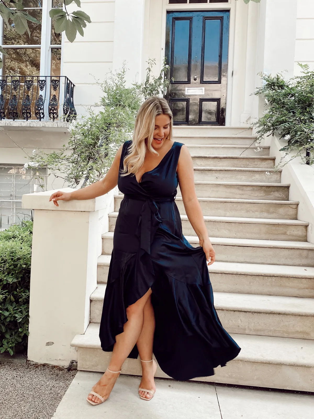 Orla Navy Satin Wrap Midi Dress