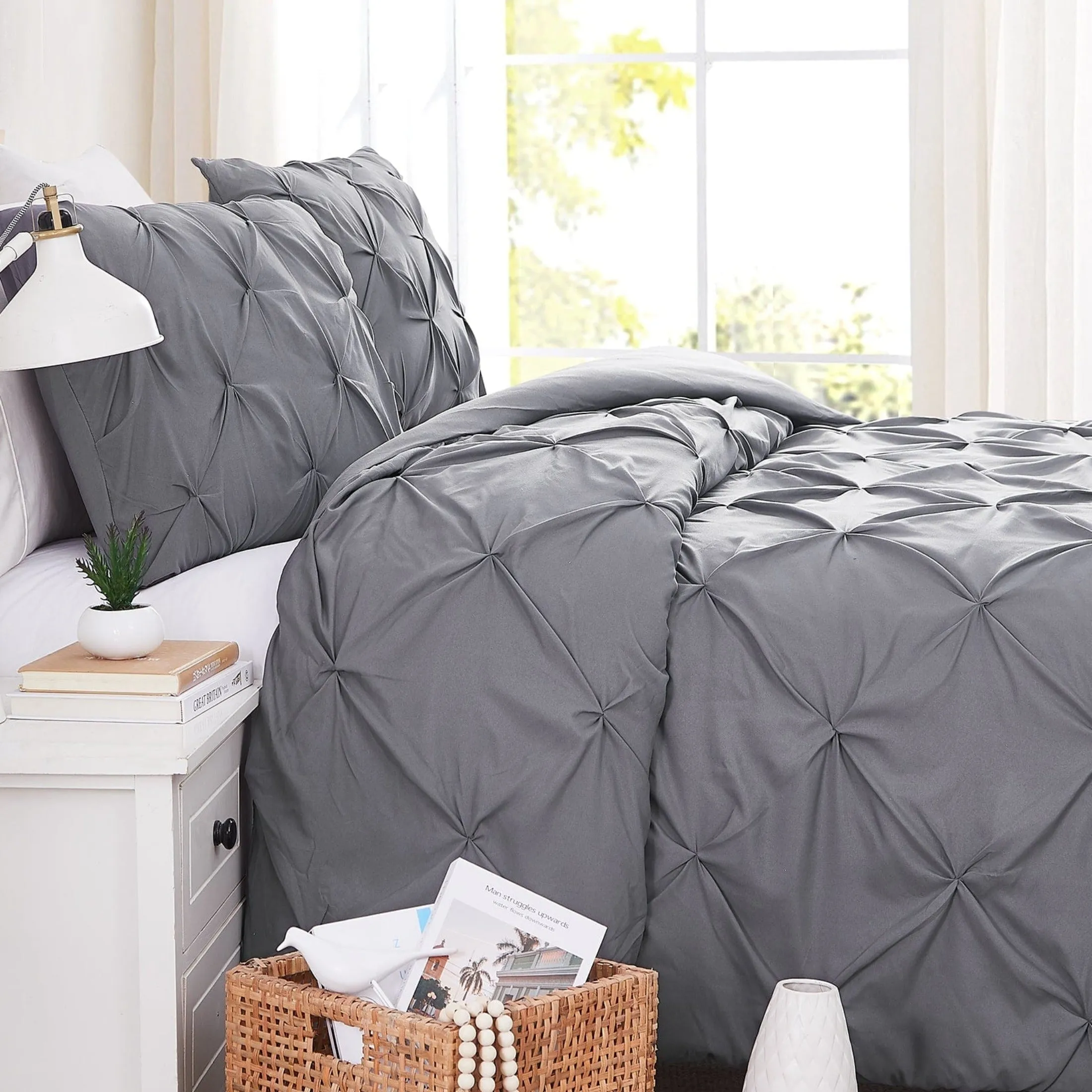 Pintuck Pinch Pleated Duvet Cover Set