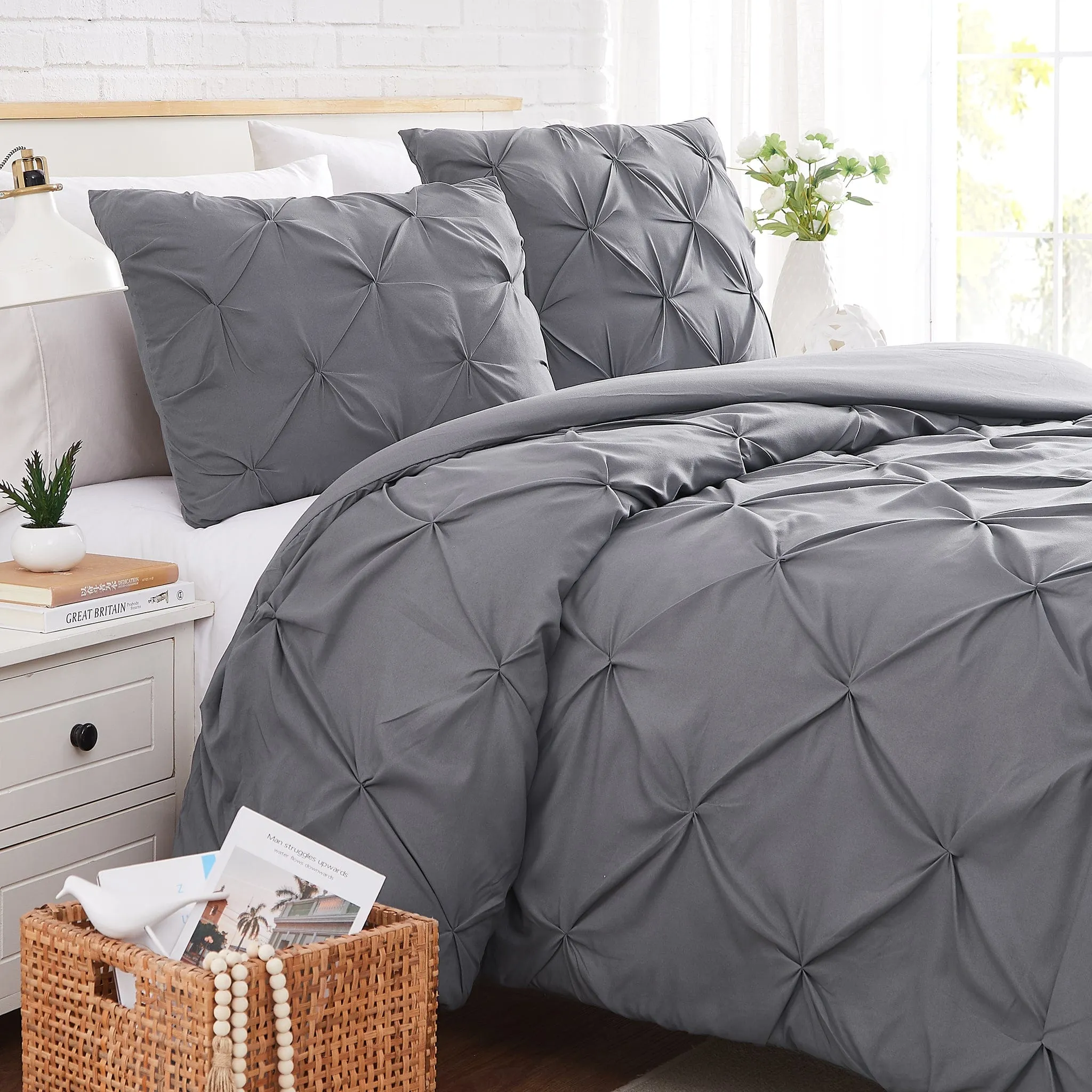 Pintuck Pinch Pleated Duvet Cover Set