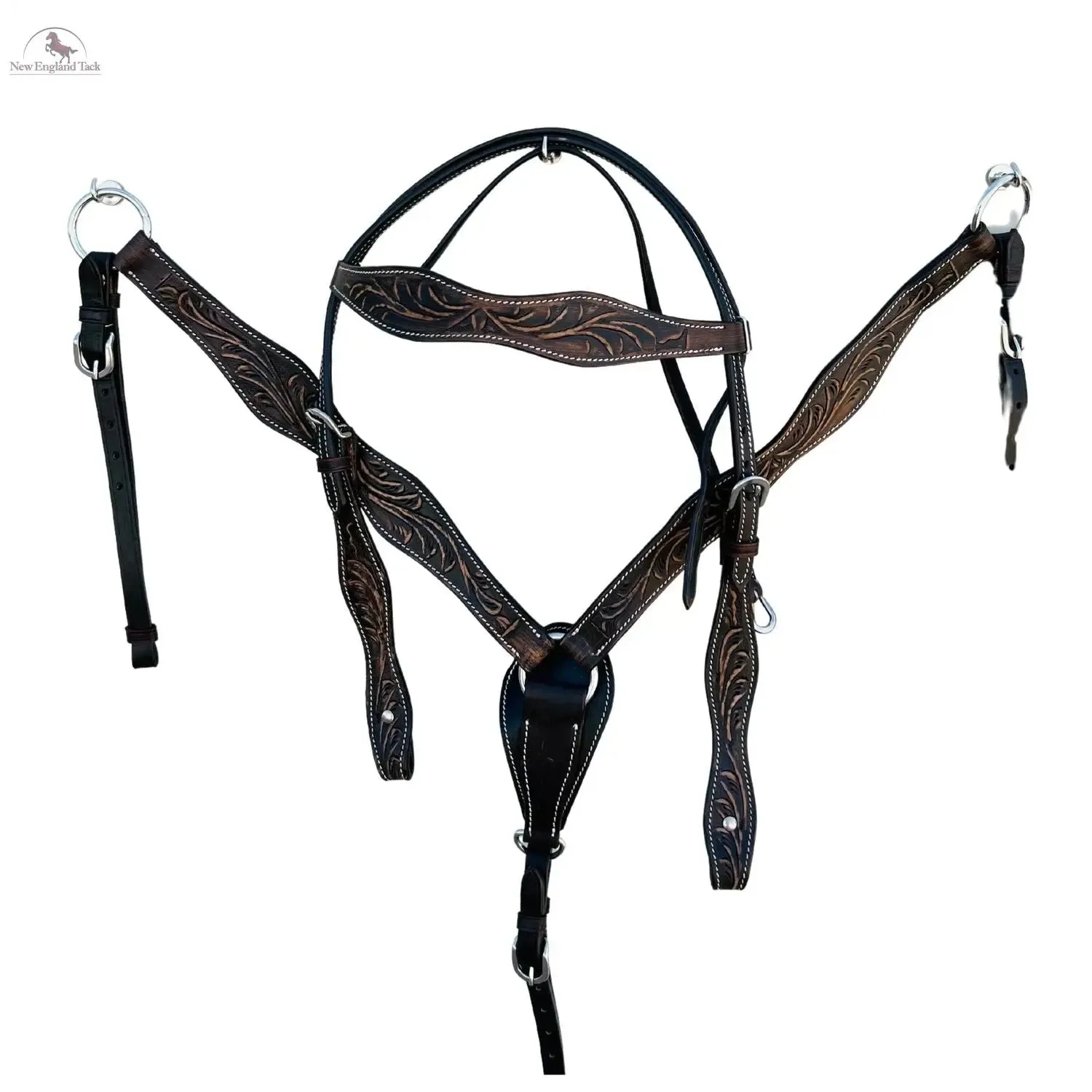 Premium Argentinian Leather Headstall and Breast Collar Floral Tooled