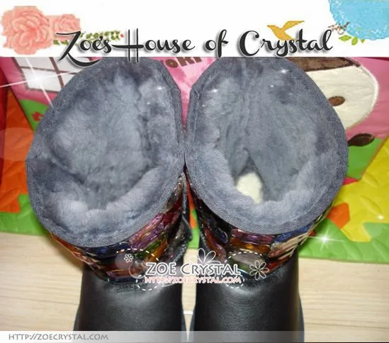 PROMOTION: WINTER Bling and Sparkly Black SheepSkin Wool Boots embroided with Colorful Czech / Swarovski Rhinestones