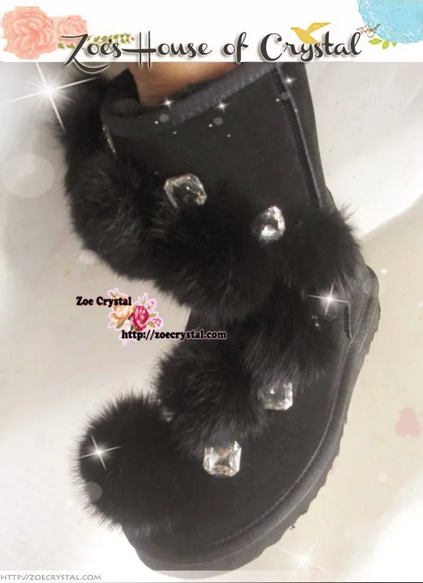 PROMOTION: WINTER Bling and Sparkly Furball SheepSkin Wool Boots w Rhinestones