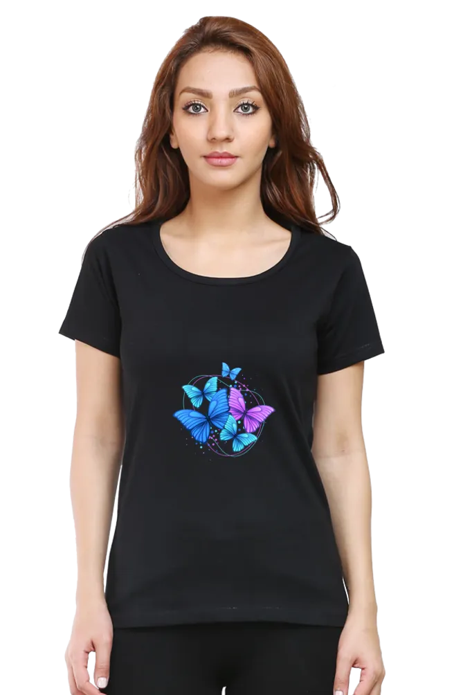 "Butterfly" Front & Back Printed T-Shirt | Stylish Women's Printed Tee | Unique Designs, Comfortable Fit, Perfect for Everyday Wear and Gifting