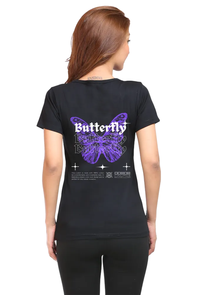 "Butterfly" Front & Back Printed T-Shirt | Stylish Women's Printed Tee | Unique Designs, Comfortable Fit, Perfect for Everyday Wear and Gifting