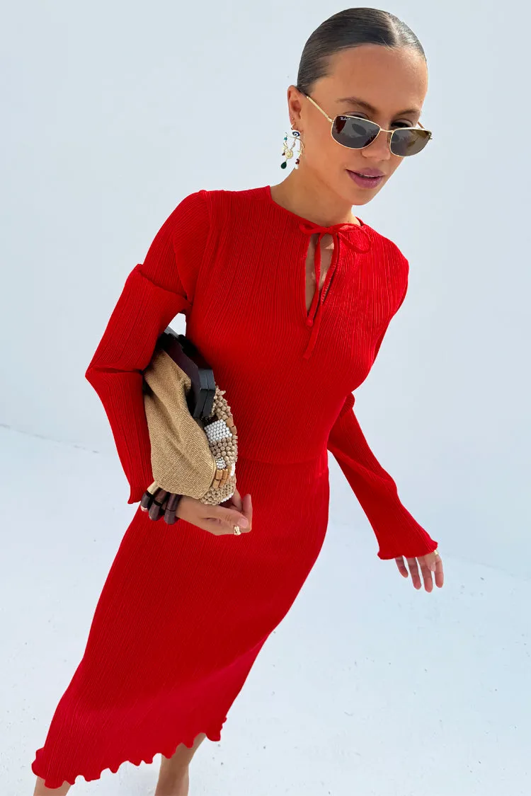 Red Gaia Plisse Dress Petite