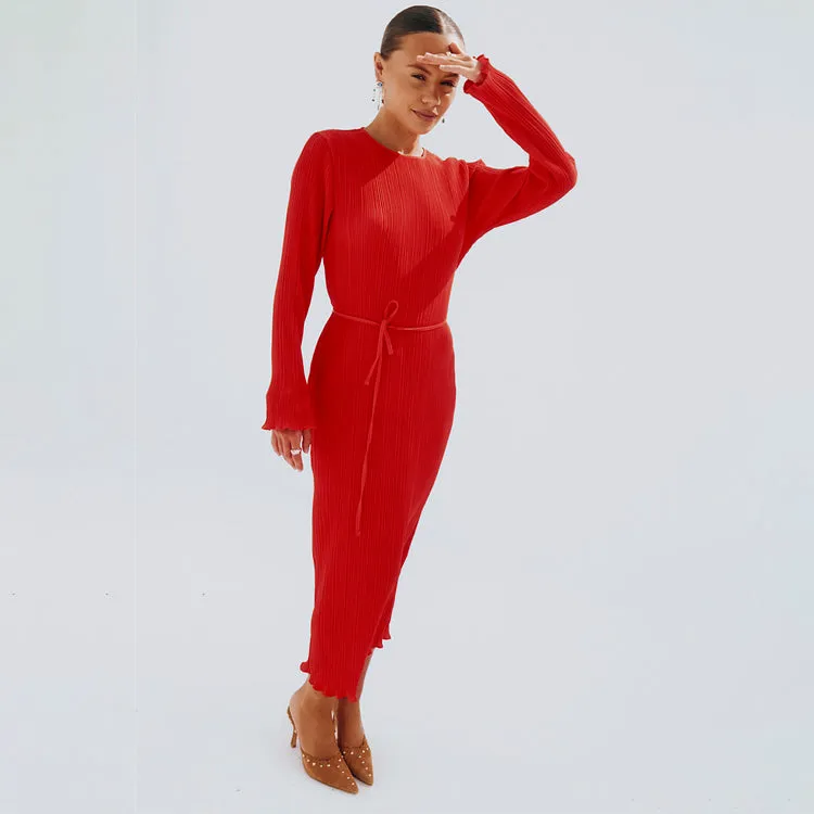 Red Gaia Plisse Dress Petite