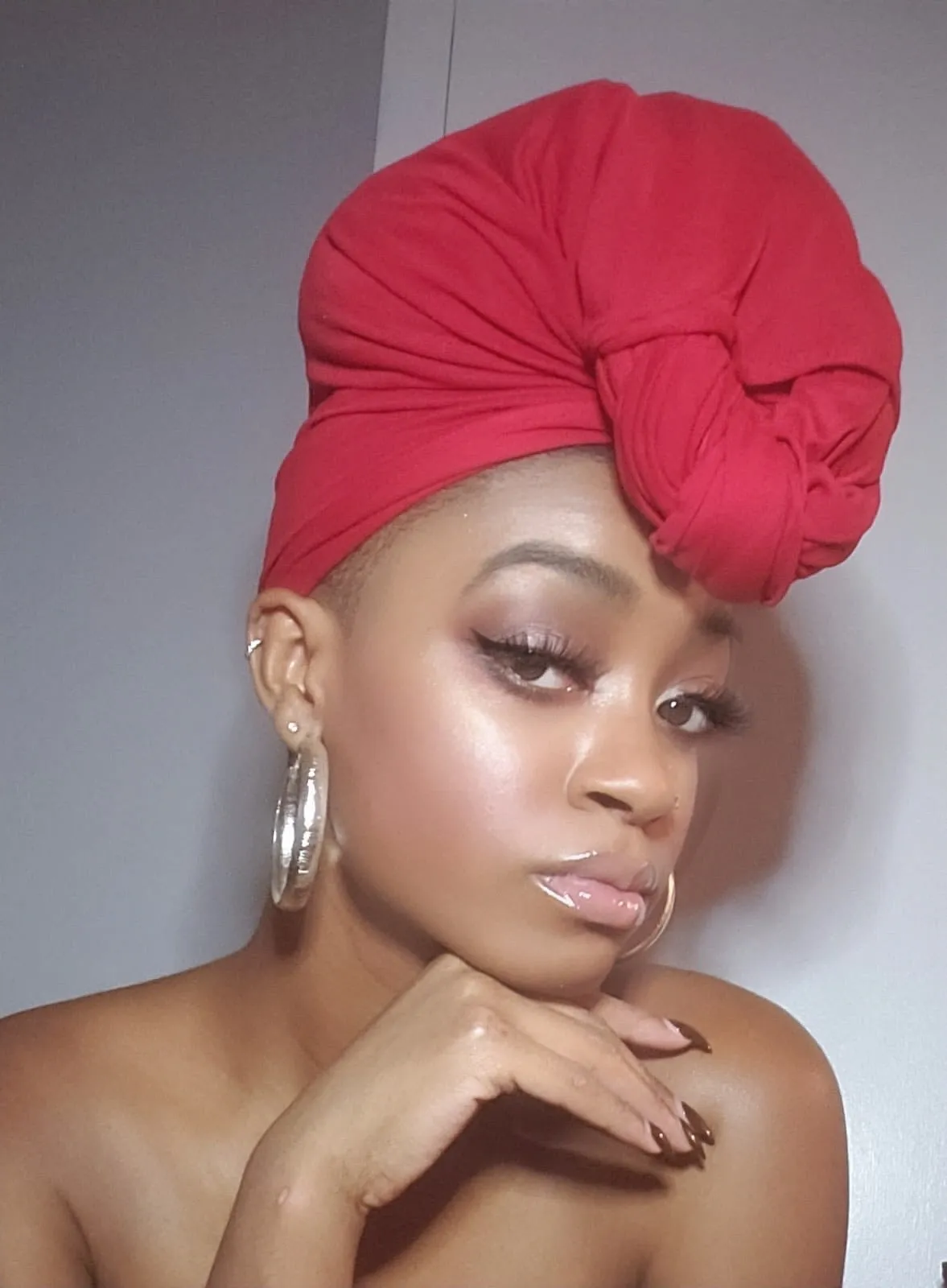 Red Jersey Knit Stretched Fabric Headwrap